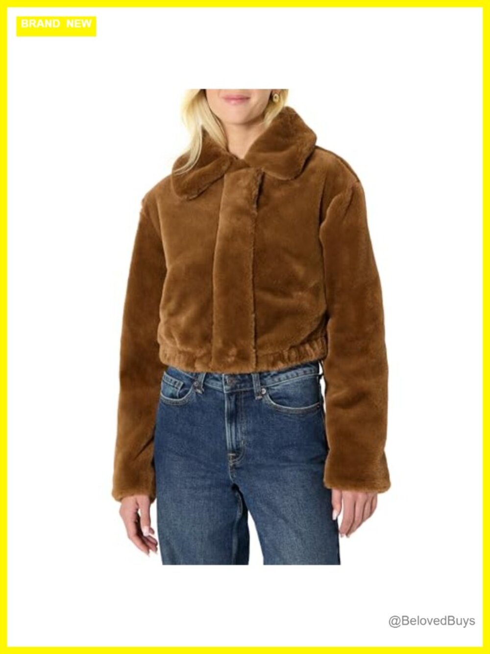 Faux Fur Cropped Jacket Oversized Fit Point Collar